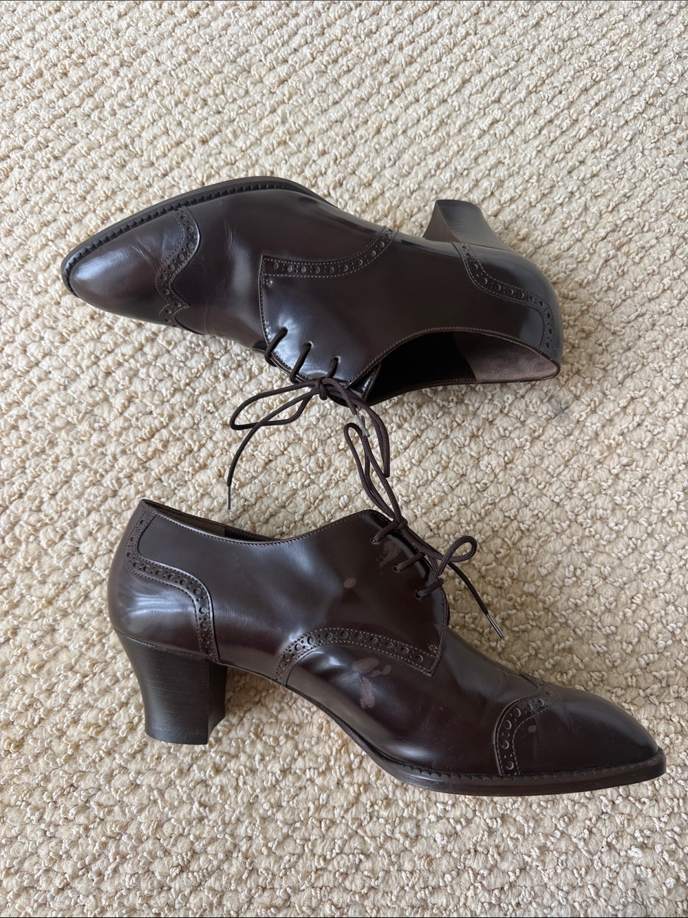 Philippe Model Dark Brown Leather Brogue Lace-Up Heeled Oxfords size 8/38.5